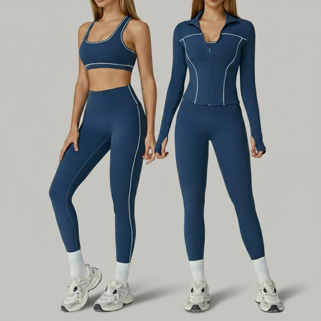 Ensemble 3 Pièces Contraste avec Veste Zippée