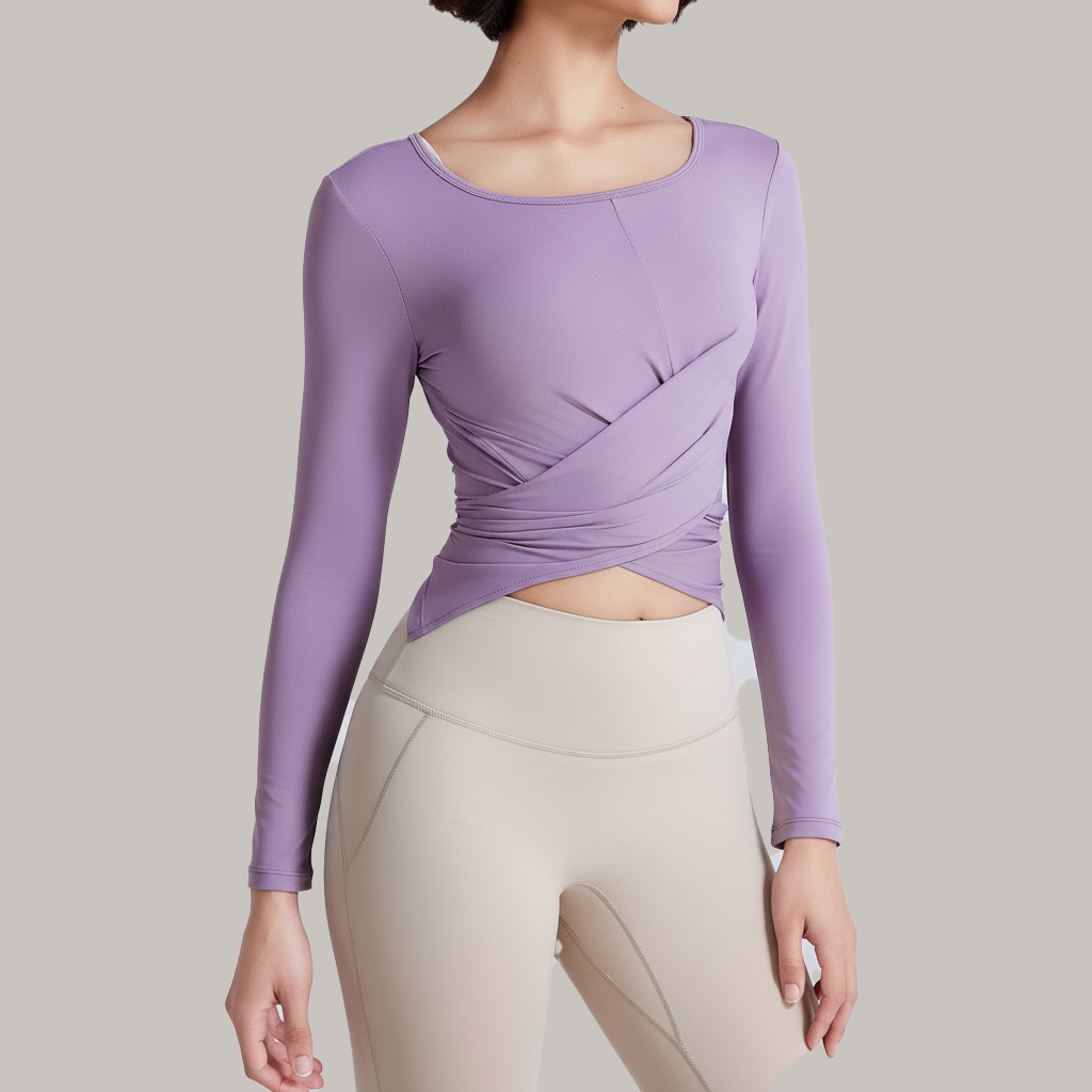 Top Yoga Slim à Manches Longues avec Détail Croisé