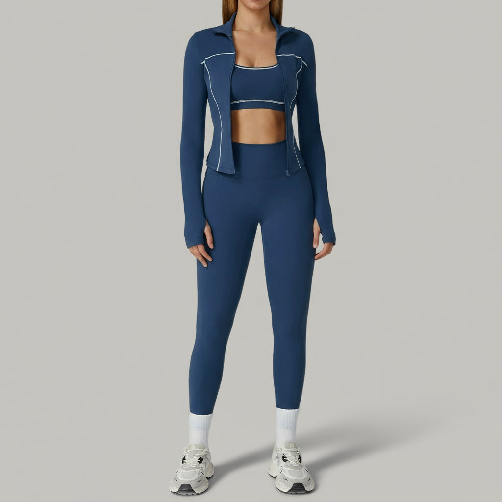 Ensemble 3 Pièces Contraste avec Veste Zippée