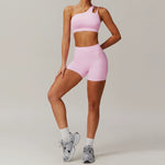 One-shoulder shorts cherry blossom powder