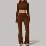 Long Sleeves + Flared Pants - Caramel Brown