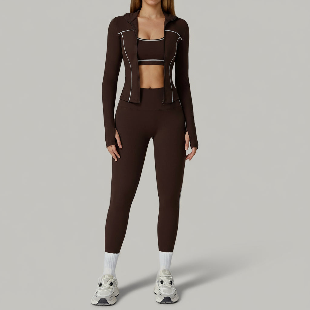 Ensemble 3 Pièces Contraste avec Veste Zippée