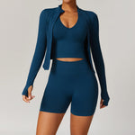 Bra + shorts + jacket three-piece set blue
