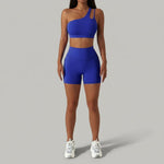 One-shoulder shorts in Klein blue