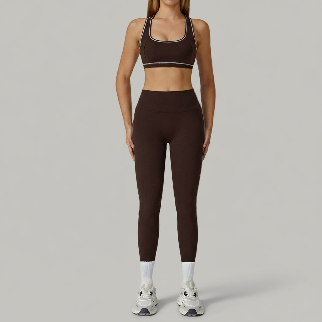 Ensemble 3 Pièces Contraste avec Veste Zippée