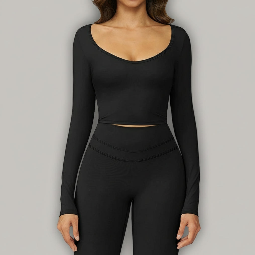 T-shirt Sport à Manches Longues et Col V