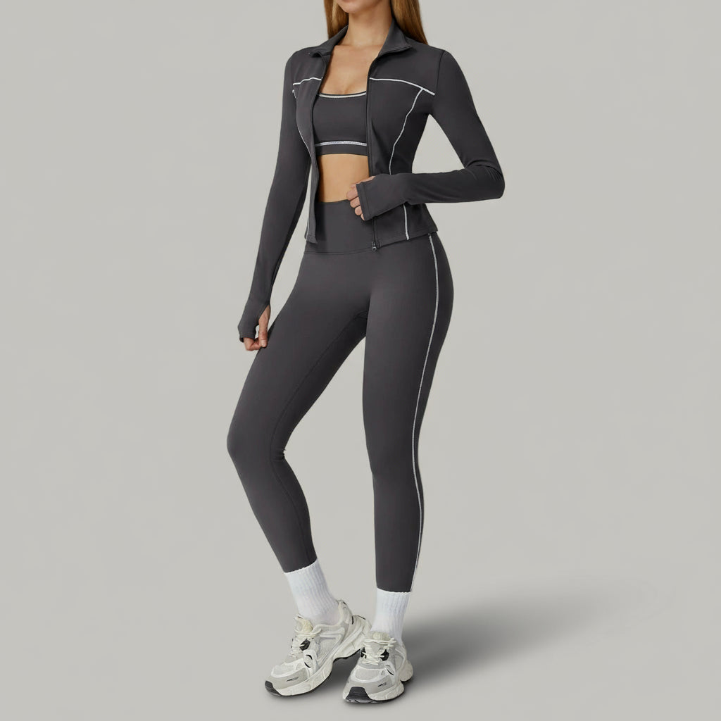 Ensemble 3 Pièces Contraste avec Veste Zippée