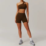 One-shoulder shorts birch brown