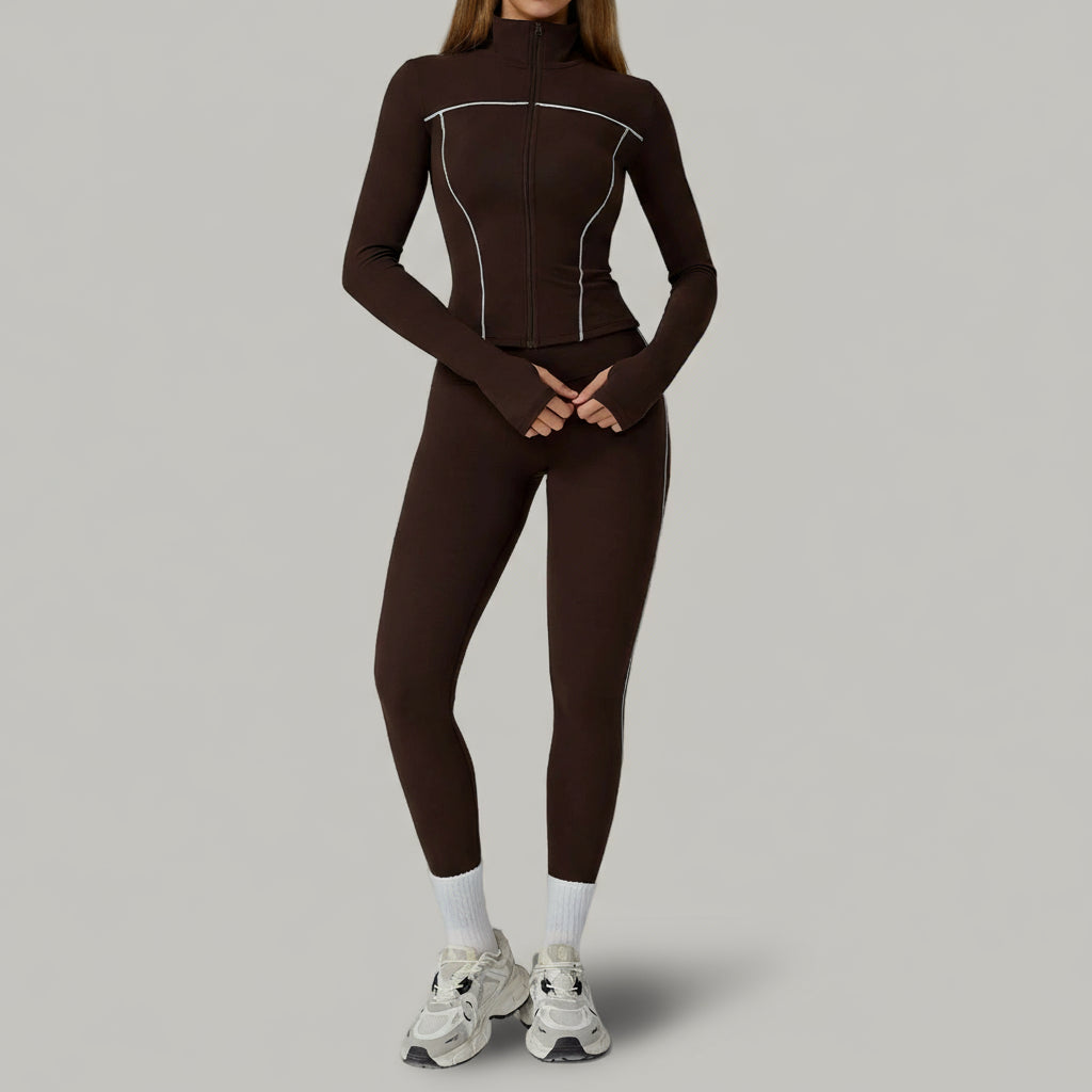 Ensemble 3 Pièces Contraste avec Veste Zippée