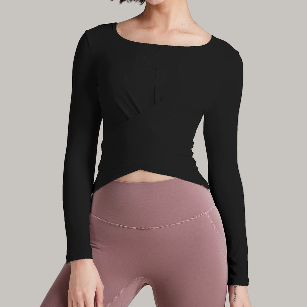 Top Yoga Slim à Manches Longues avec Détail Croisé