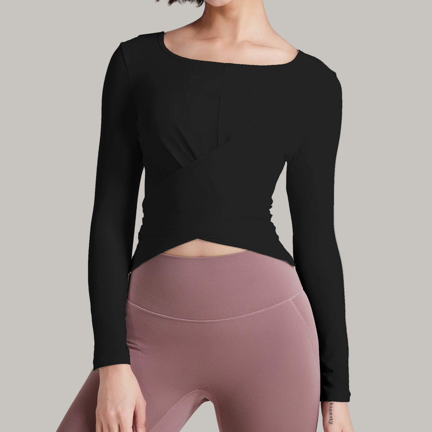 Top Yoga Slim à Manches Longues avec Détail Croisé