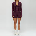 Bra + shorts + jacket three-piece set plum wine red