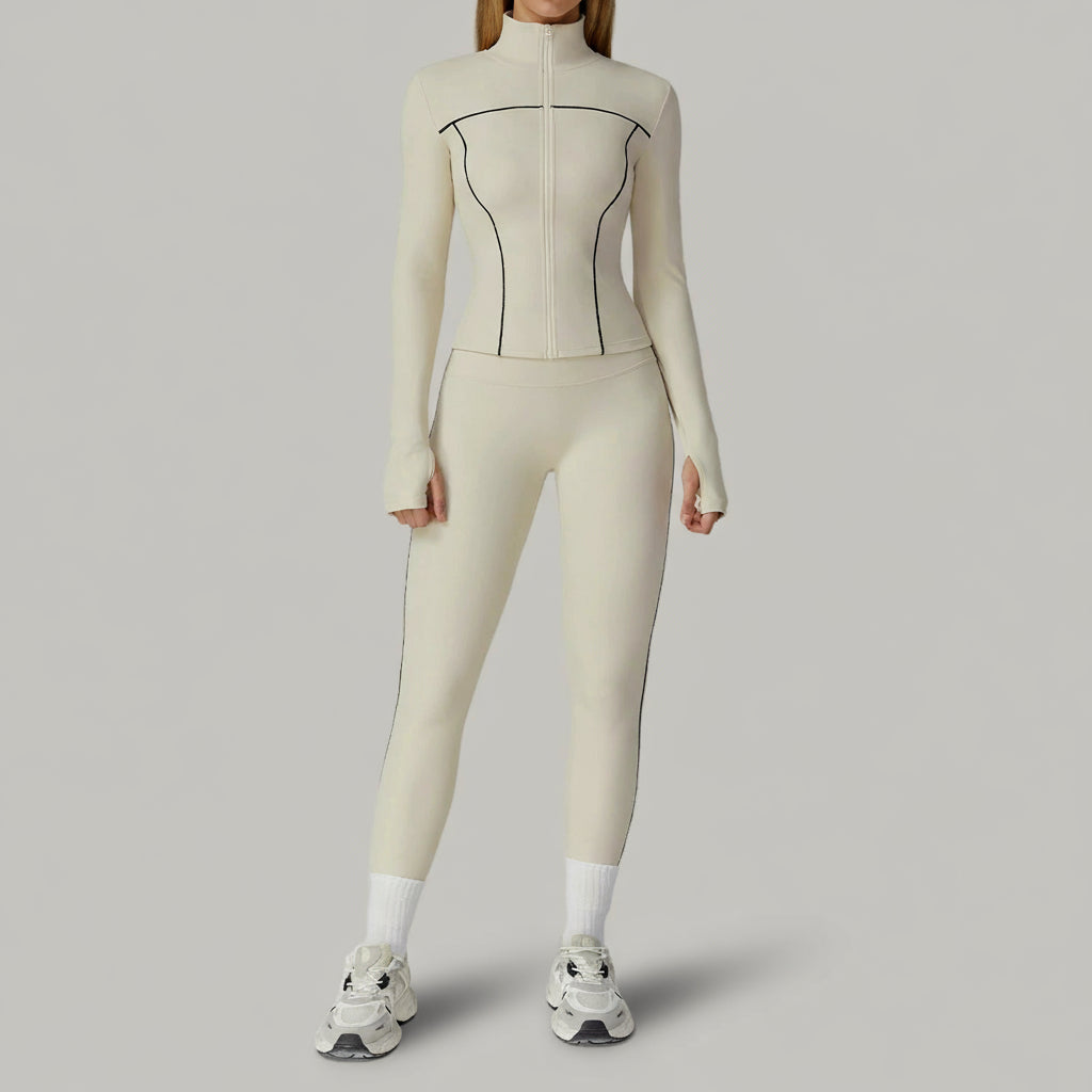 Ensemble 3 Pièces Contraste avec Veste Zippée