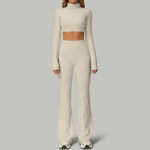 long sleeves + flared pants - oatmeal apricot