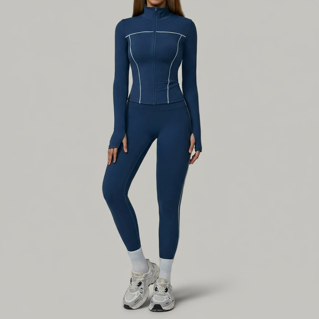 Ensemble 3 Pièces Contraste avec Veste Zippée