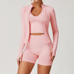 Bra + shorts + jacket three-piece set peach pink