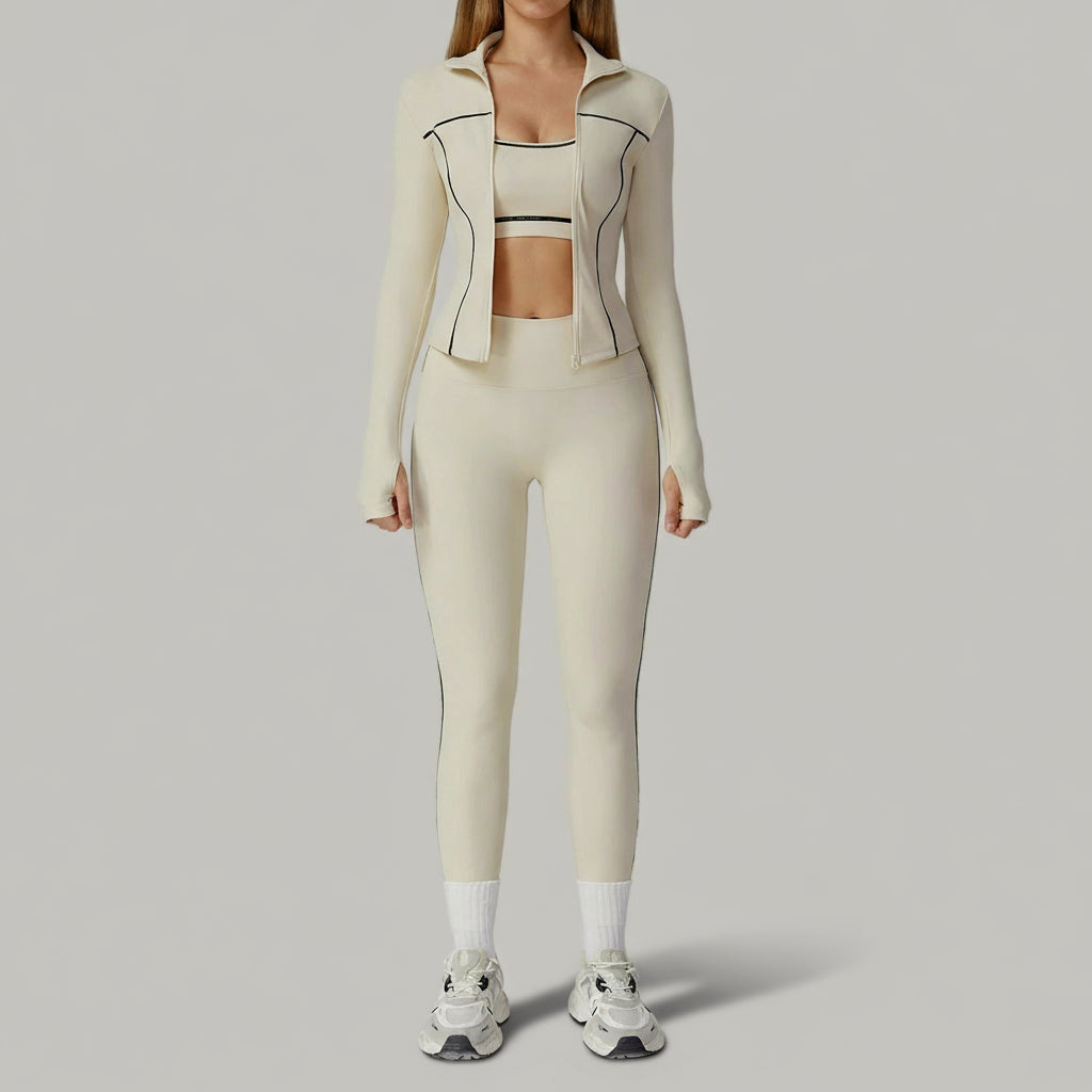 Ensemble 3 Pièces Contraste avec Veste Zippée